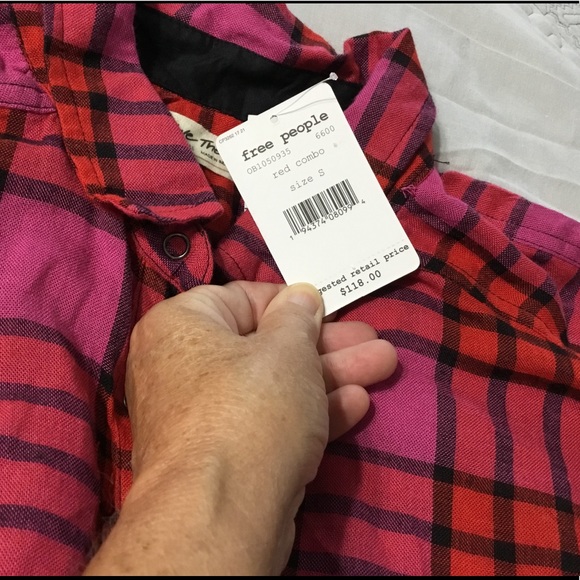 NWT We The Free “Red Combo” Plaid Top MEDIUM - Picture 8 of 14